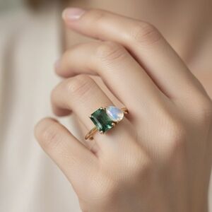 925 Sterling Silver 14k Gold Vermeil Natural Gemstone Ring Size 7